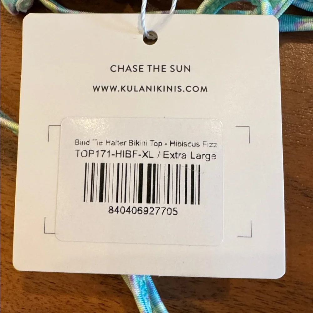 Kulani Kinis Bind Tie Halter Bikini Top in Hibiscus Fizz, NWT, XL - Picture 3 of 6